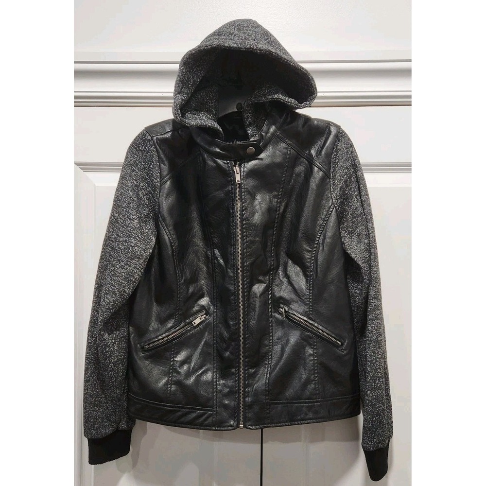Jason Maxwell Moto Jacket Women's Small Black Melange‎ Hooded Coat Full Zipper